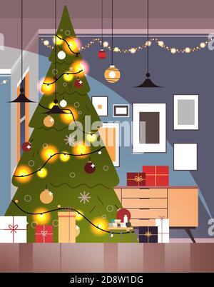 séjour avec sapin décoré et guirlandes pour nouveau année noël fête concept accueil intérieur vertical vecteur illustration Illustration de Vecteur