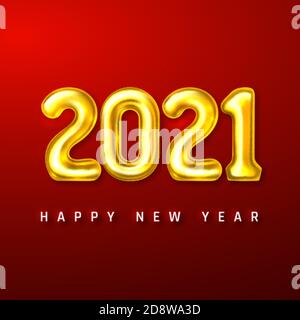 Bonne année 2021. Ballon Golden hélium numéros 2021 sur fond rouge. Illustration vectorielle. Illustration de Vecteur