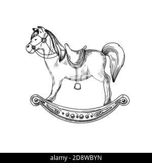 Cheval isolé sur fond blanc. Cerf dessiné à la main, croquis. Illustration de Vecteur