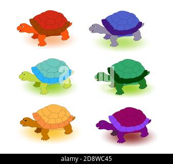 Ensemble de jolies tortues multicolores isolées sur fond blanc. Illustration de Vecteur