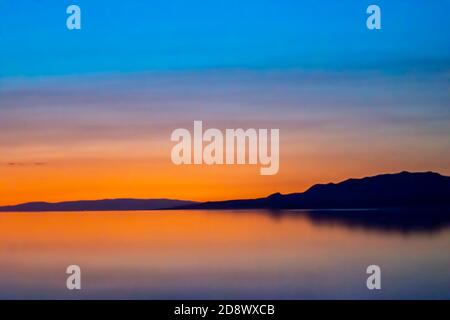 Photo du coucher de soleil sur l'île d'Antelope, Utah, États-Unis. Banque D'Images