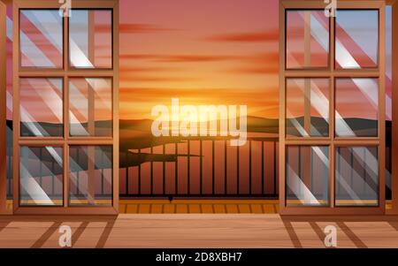 view of the rivwe at resort in the morning Illustration de Vecteur