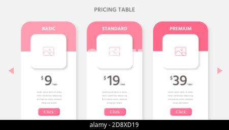 Infographie sur la conception de la table de tarification pour le site Web ou la présentation. Illustration de Vecteur