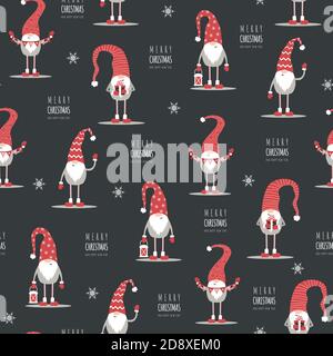 Motif de Noël sans coutures. Nains scandinaves en chapeaux rouges. Illustration de Vecteur