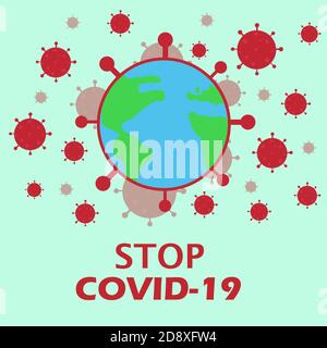 Illustration vectorielle de l'arrêt de Covid-19. La terre est entourée de virus Illustration de Vecteur