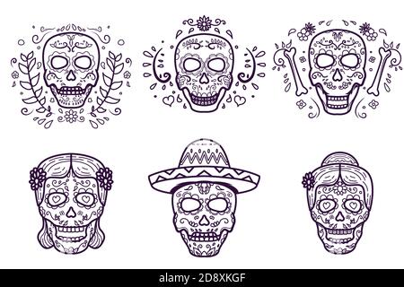 Dia de Los Muertos. Crâne d'une couleur, vecteur Premium Illustration de Vecteur