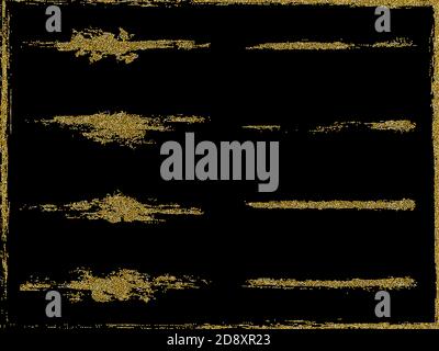 Ensemble vectoriel de traits de pinceau de gringe doré. Brosse en or en forme de sarcelle. Taches de peinture dorées. Pour votre conception. Illustration de Vecteur