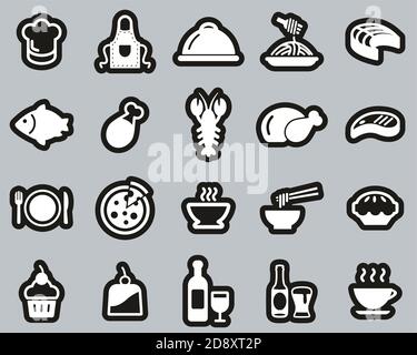 Déjeuner ou déjeuner restaurant Icons – ensemble d'autocollants blancs et blancs Grande Illustration de Vecteur