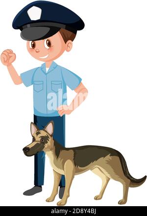 Policier avec berger allemand chien de police sur fond blanc illustration Illustration de Vecteur