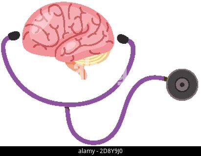 Signe du cerveau avec stéthoscope dans le thème de la Journée mondiale de la maladie d'Alzheimer isolé sur fond blanc Illustration de Vecteur