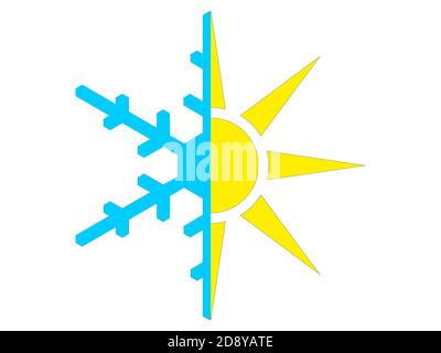 Caractères vectoriels neige et soleil isolés sur fond blanc Banque D'Images