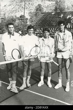 Équipes de tennis italiennes et israéliennes, Canè, Nargiso, Glickstein et Masdorf, Davis Cup 1988, Palerme, Italie 1988 Banque D'Images