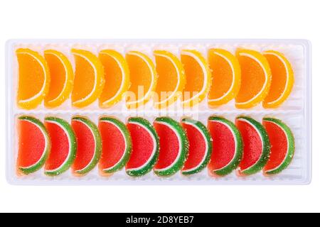 Bonbons avec gelée et sucre isolés. Gelées de fruits bonbon. Banque D'Images