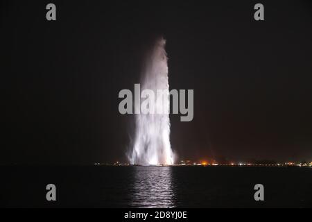 La fontaine du roi Fahd en mer Rouge, Djeddah, Arabie Saoudite Banque D'Images