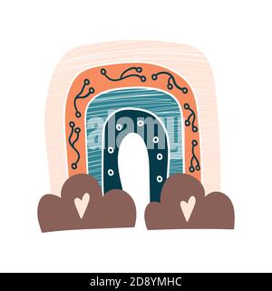 Boho arc-en-ciel avec ornement isolé sur fond blanc. Illustration vectorielle. Illustration de Vecteur