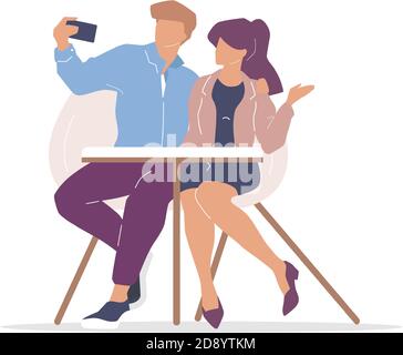 Couple dans café plat de couleur vecteur sans visage caractères Illustration de Vecteur