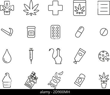 Icônes de marijuana médicale Noir & blanc ligne mince ensemble grand Illustration de Vecteur