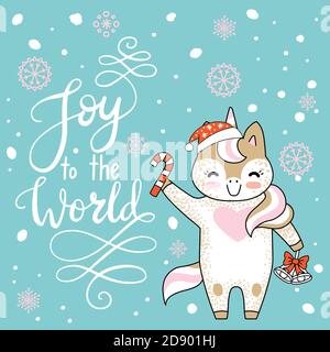 Carte de Noël Vector Joyeux avec joyeux joyeux Noël amusant. Joie au monde calligraphie. Illustration vectorielle isolée sur fond turquoise. Illustration de Vecteur