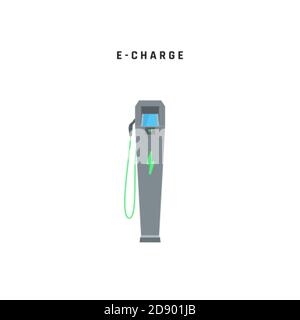 E-charge. Station de charge pour voiture électrique. Énergie verte ou concept écologique. Illustration vectorielle isolée sur fond blanc Illustration de Vecteur