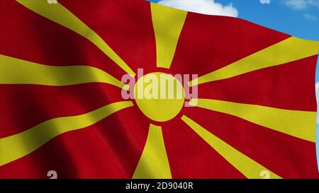 Drapeau de Macédoine agitant dans le vent, fond bleu ciel. rendu 3d Banque D'Images