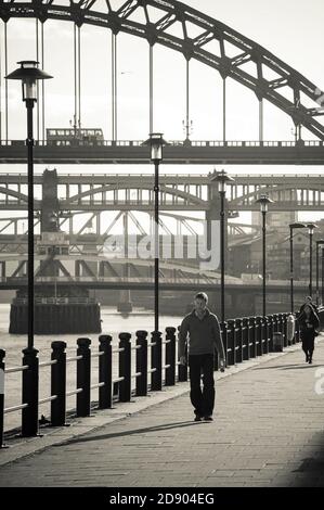 Vue sur certains des sept ponts qui enjambent la rivière Tyne à Newcastle upon Tyne, dans le nord-est de l'Angleterre. Banque D'Images