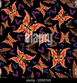 Motif abstrait coloré sans couture en forme de papillon, fait de fleurs Banque D'Images