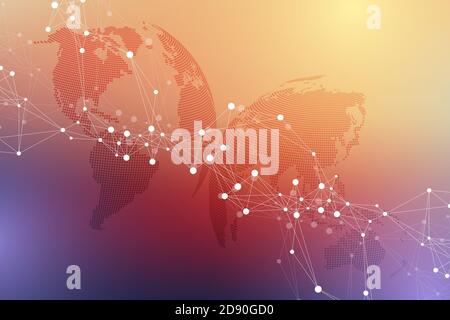 Communication de fond graphique virtuel avec World Globe. Un sens de la science et de la technologie. Visualisation des données numériques, illustration. Banque D'Images