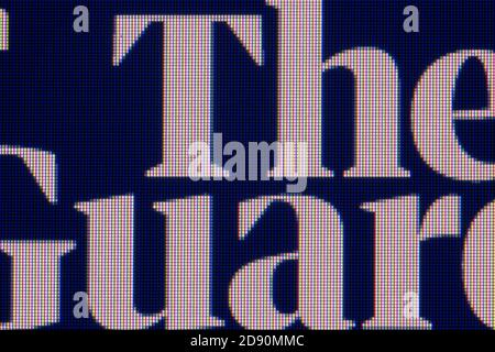 Moscou, Russie - 02 novembre 2020 : gros plan extrême du logo du Guardian sur le site Internet. Banque D'Images
