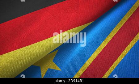 Allemagne et République démocratique du Congo deux drapeaux tissu textile, texture de tissu Banque D'Images