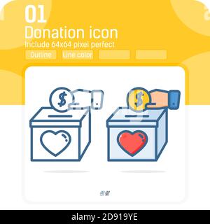 Icône de don avec ligne fine isolée sur fond blanc. Vecteur, signe et concept simple symbole icône pour graphique, activités sociales, web Illustration de Vecteur