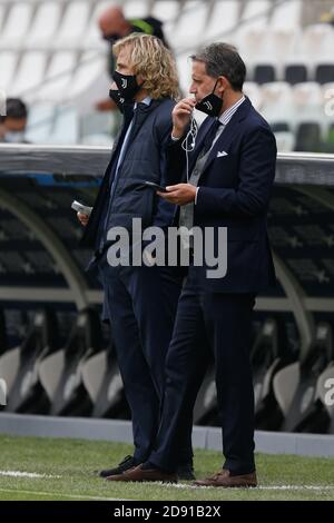 Cesena, Italie. 1er novembre 2020. Fabio Paratici, directeur général de la zone de football, et Pavel Nedved (Juventus FC) pendant Spezia Calcio vs Juventus FC, football italien série A match à cesena, Italie, novembre 01 2020 crédit: Independent photo Agency/Alay Live News Banque D'Images