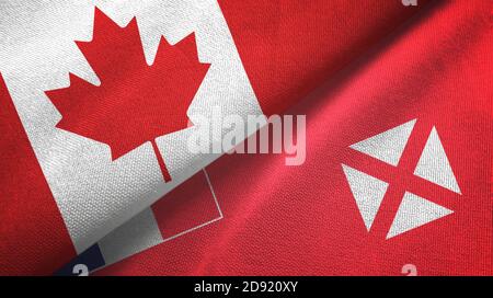 Canada et Wallis et Futuna deux drapeaux tissu textile, texture de tissu Banque D'Images