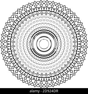 Motif circulaire Mandala isolé sur blanc. Motif abstrait . Texture rétro en noir et blanc Banque D'Images