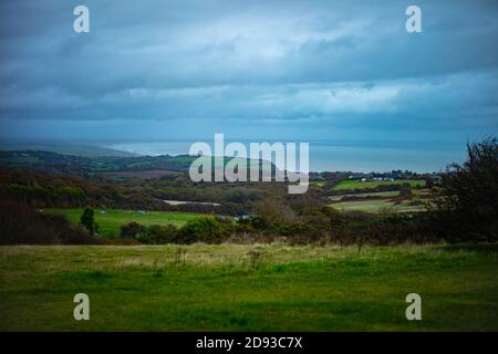 Vue de Fairlight vers Rye lors d'une journée de Misty Banque D'Images