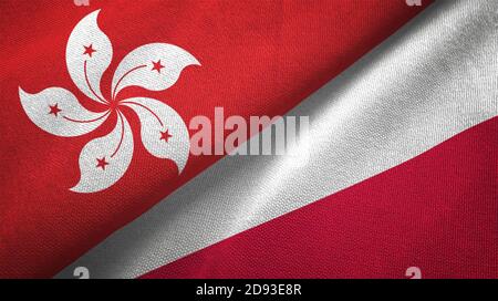Hong Kong et Pologne deux drapeaux tissu textile, texture textile Banque D'Images