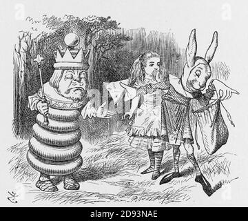 ALICE À TRAVERS LE VERRE AVEC le Roi blanc Et le lapin Messenger de John Tenniel pour Lewis Carroll 1871 étages Banque D'Images