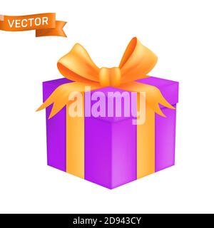 Boîte cadeau emballée d'un ruban doré avec un noeud. Illustration vectorielle d'un cadeau de noël ou d'anniversaire isolé sur fond blanc Illustration de Vecteur