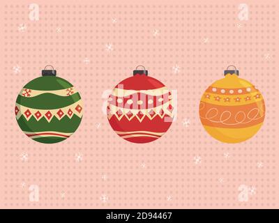 Ensemble de boules de Noël à motif vectoriel dessiné à la main. Vecteur coloré Illustration de Vecteur