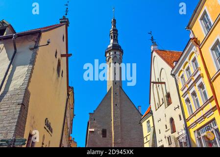 Hôtel de ville et bâtiments historiques dans la vieille ville, Tallinn, Estonie Banque D'Images