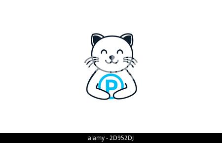 animal animal animal chat chatte chatte ligne mignon avec le logo du parc vecteur Illustration de Vecteur