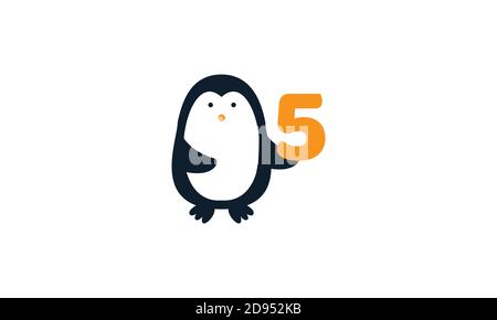 animal oiseau pingouin mignon avec le motif de vecteur numéro 5 Illustration de Vecteur