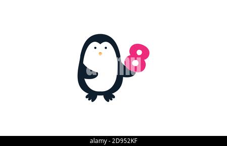 animal oiseau pingouin mignon avec huit logo vectoriel Illustration de Vecteur