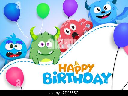 Joyeux Anniversaire Monstres Enfants Anniversaire Fete Mignon Monstre Mascotte Monstres Anniversaire Carte De Vœux Dessin Anime Illustration Vectorielle Image Vectorielle Stock Alamy