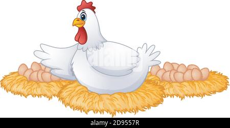 Illustration vectorielle d'une jolie poule avec de nombreux œufs son nid Illustration de Vecteur