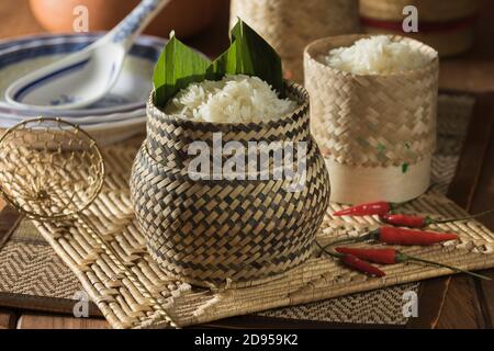 Riz collant. Laos, Thaïlande Asie du Sud-est alimentaire Banque D'Images