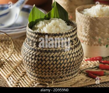 Riz collant. Laos, Thaïlande Asie du Sud-est alimentaire Banque D'Images