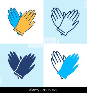 Paire de gants en caoutchouc Icon ensemble en style ligne Illustration de Vecteur