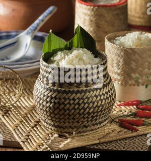 Riz collant. Laos, Thaïlande Asie du Sud-est alimentaire Banque D'Images