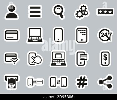 Ensemble d'autocollants noir et blanc pour icônes bancaires mobiles, grand Illustration de Vecteur