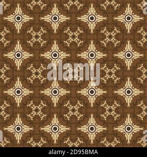 Jolis motifs floraux sur le batik de Parang avec des motifs de couleur jaune et marron. Illustration de Vecteur